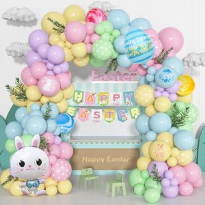 KALANKA-157Pièces Pâques Ballons Kit Arche Fête Décorations Lapin Aluminium Macaron Rouge Jaune Ballons HAPPY EASTER Bannière pour Pâques Easter Fête Décor Anniversaire - Neuf