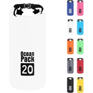 Kalanka-20l Sac Étanche Polyvalent, 2l/5l/10l/15l/20l/30l Blanc Waterproof Dry Bag Avec Longue Bandoulière Réglable Sac À Dos Confort Imperméable Pour Bateau/Kayak/Pêche/Rafting/Natation/Camping/Snow - Neuf