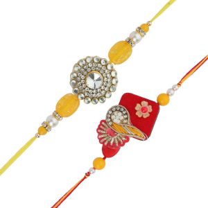 Chenquansarl-Set Of 2 Rakhi For Brother Thread Bracelet For Bhai Bhabhi Bhaiya Veera Raksha Bandhan Rakhi Set Dora With Rakhee Card Gift Pack For Brother Sister Indian Traditional Raksha Bandhan Fest - Neuf