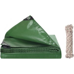 ChenQuanSarl-Bâche De Protection Avec Oeillet Et 10M Ficelle Bâche Multifonctions Pour Camion Meubles Auvent Imperméable Résistant À La Déchirure 420 G/M² (Vert, 2 X 1 M) - Neuf