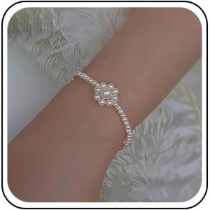 Kalsw-Bracelet Boho En Perles Bracelet Fleur En Perles Blanches Bracelet De Perles En Or Bracelet En Perles Vintage Bracelet Floral En Perles Bracelet En Perles - Neuf