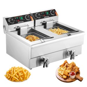 NouvelHorizonstore-Friteuse &Eacute;lectrique Commerciale 2 Cuves de 12 L 6000 W Friteuse &agrave; Huile en Inox avec 2 Paniers &agrave; Frire Temp&eacute;rature et Temps R&eacute;glable 50-200 &deg;C pour Rondelles d&iquest;Oignon Poulet Frit S - Neuf
