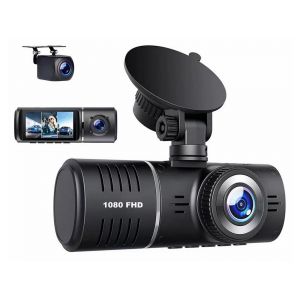 Cam&eacute;ra embarqu&eacute;e triple 1080p (avant, arri&egrave;re, int&eacute;rieur) avec carte m&eacute;moire 32 Go - Neuf