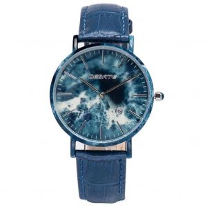 Montre En Alliage À La Mode Cadran Rond Affichage Analogique Quartz Hommes Montre-Bracelet (Bleu) - Neuf