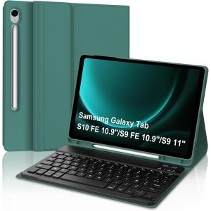 Clavier Pour Samsung Galaxy Tab S10 Fe 2025/S9 Fe 10.9""/S9 11"" 2023, Étui Clavier Pour Samsung Tab S9 Fe 2023 Bluetooth Magnétique Détachable Français Azerty Layout, Vert Foncé - Neuf