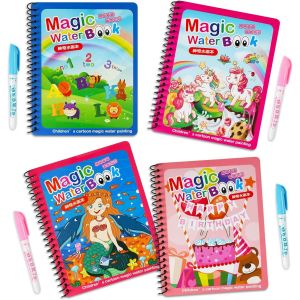 KALANKA-4 Pièces Livre de Dessin Magique de l'eau, Magic Water Book Réutilisable, Livre de Coloriage a l`eau avec Stylo, Education Dessin Jouet pour Enfants - Neuf