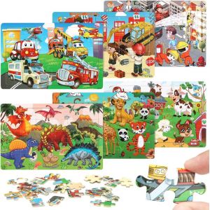 ERYI-Lot De 6 Puzzles En Bois Enfant 30 Pièces - Voiture, Dinosaure, Animal - Jouet Éducatif 3-6 Ans - Cadeau Pour Fille Et Garçon - Neuf