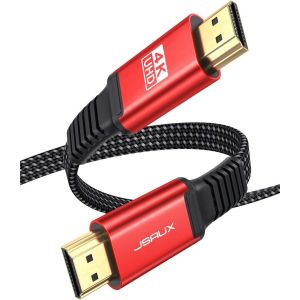 Câble HDMI 4K 2meter,Fil Plat Câble HDMI 2.0 Nylon tressé Support 4K@60Hz 3D HDR UHD 2160p 1080p Ethernet Arc-Cordon HDMI pour Lecteur Blu-Ray/ PS3/ PS4/ Netfix/Fire TV/Ecran-Rouge - Neuf