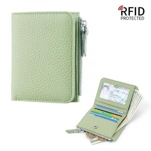 Petits Portefeuilles Rfid En Cuir Véritable Pour Femmes,Poche À Monnaie Zippée,Porte-Monnaie À Deux Volets Courts,Porte-Cartes Multiples,Mode.Light-Green. - Neuf