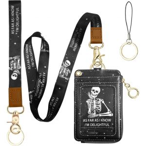 CAUC-Étui portefeuille 2 en 1 et porte-badge d'identité, dragonne détachable et tour de cou avec étui à fermeture éclair, porte-carte d'identité, porte-clés pour travailleur, infirmière, enseignant ( - Neuf