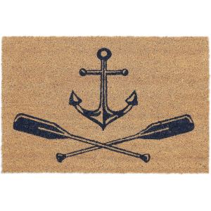 Paillasson Coco,Ancre Et Rames,60x40 Cm,Antidérapant,Résistant,Intérieur,Extérieur,Nature/Bleu Foncé - Neuf