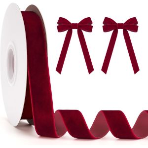 Ruban Velours Rouge - - Aqsacokiya - 2cmx10m Ruban Cadeau De Noël - Pour Sapin De Noel, Halloween, Noeuds - Neuf