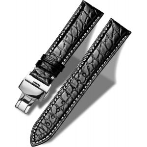 Kal-S 12mm-17mm 18mm 19mm 20mm 21mm 22mm 23mm 24mm Bracelet Montre Cuir Véritable,Bande De Remplacement Noir&brun Avec Fermoir De Déploiement,Pour Homme/Femme - Neuf