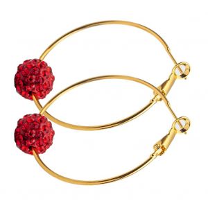 Boucles D'oreilles Pendantes Elegantes En Alliage Pour Femmes, Grandes Creoles Rondes Avec Strass (Strass Rouge) - Neuf