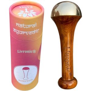 Kal-Kansa Wand Massager For Face, Body And Feet With Teak Wood Handle, Small Kansa Wand With Bronze For Deep Relaxation, 4.5cm - Neuf