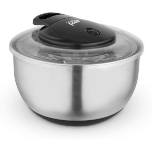 Letnerny-Good Food Gf847071 Essoreuse À Salade Avec Panier Amovible, Cordon De Tirage Facile, Bouton D'arrêt Et Base Antidérapante, 5 Litres, En Acier Inoxydable, Argenté - Neuf