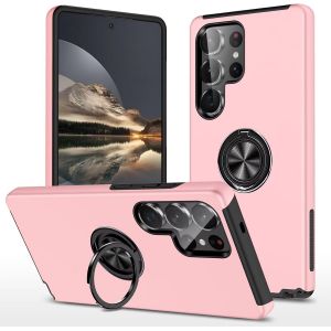 Fghbb-Esong Coque Pour Samsung Galaxy S24 Ultra Avec Support,Ultra Fine Militaire Antichoc Protection Housse 360 °Anneau Béquille Telephone Case Magnétique Etui,Pour Aimantée Voiture Rose - Neuf