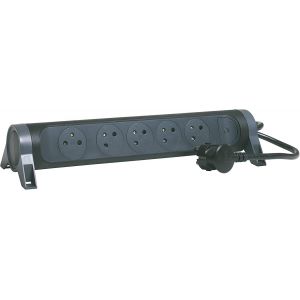 CHENG-LEGRAND - Multiprise Rotative Avec Interrupteur à Voyant LED - 5 Prises Surface avec Terre - Cordon 1,5m - Noir et Gris Foncé - Neuf