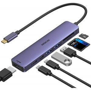 Hub Usb C, Adaptateur Multiport Usb C Pour Macbook Pro/Air, Adaptateur 7 En 1, Hub Usb C Vers Hdmi, 2Usb 3.0, Pd, Sd/Microsd, Donn&eacute;es De Type C Pour Ipad, Lenovo Et Autres Appareils De Type C (Violet - Neuf