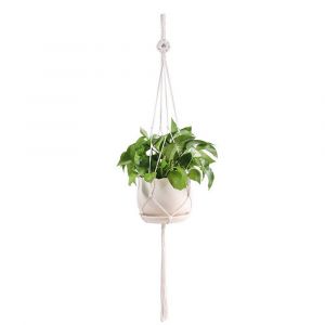 Panier suspendu en jute pour plantes d'int&eacute;rieur, orn&eacute; de perles, pour pot de fleurs, support en macram&eacute; avec corde de coton, 100 cm, style losange - Neuf