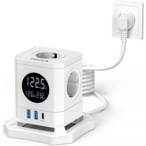 Cube Multiprise avec LCD &Eacute;cran, Consommation &Eacute;lectrique Surveillance, Multiprise USB Bloc avec 4 Prises (4000W/16A) et 3 USB, Bloc Multiprise avec Interrupteur pour Domicile, Bureau - Neuf