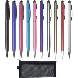Lot de 10 stylets avec 1 &eacute;tui &agrave; stylo, 2 en 1 stylet et stylet, stylo &agrave; bille &agrave; encre noire pour smartphones, tablettes et papiers - Neuf
