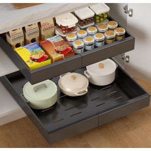 Chenquansarl-Extensible Tiroir Coulissant Cuisine 2 Pièces, Rangement Et Organisation De Cuisine Sans Poinçon Pour L'organisation Des Armoires De Cuisine, Salle De Bain, Largeur Réglable De 32-52cm(N - Neuf