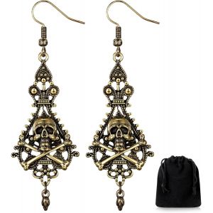 Kal-Boucles D'oreilles Tête De Mort Et Os Croisés Boucles D'oreilles Pirate Tête De Mort Et Os Croisés Bijoux Pour Femme Halloween Cosplay Accessoires Pirate - Neuf
