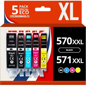 570 571Xl - Cartouche D'Encre Compatibles Avec Canon 570 571 Pour Canon Pixma Ts5055 Ts5050 Mg5750 Ts5053 Mg6852 Mg6850 Mg5700 Mg5752 Mg5753 (2 Noir / 1 Cyan / 1 Magenta / 1 Jaun[ENC942622] - Neuf