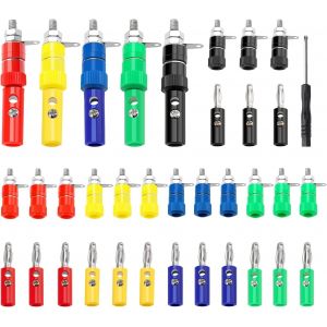 40 Pi&egrave;ces 4mm Banane Prise Connecteur Kit, Connecteur Femelle Panneau Banana + Plaqu&eacute;e Nickel Banane Fiche,avec Tournevis,pour Haut-Parleur,Audio/Vid&eacute;o R&eacute;cepteur,5 Couleurs - Neuf
