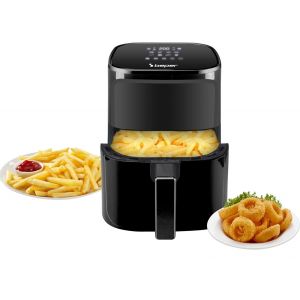 P101Fri051 Friteuse &Agrave; Air Chaud, Frite Sans Huile, 5 L, Display Tactile, 8 Programmes, R&eacute;glable Jusqu'&Agrave; 200&deg;C, Minuterie 60 Minutes, Arr&ecirc;t Automatique, Noir - Neuf