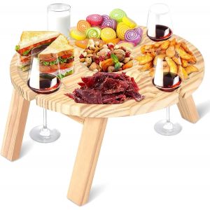 Ulteronixshop-Table &agrave; vin Portable pour l'ext&eacute;rieur, Mini Table de Camping, Table de Pique-Nique, Ronde en Bois, Portable, pour l'ext&eacute;rieur, Pliable, Petite Table de Plage pour Le Jardin, Les Voyages (30 * 16 cm) - Neuf