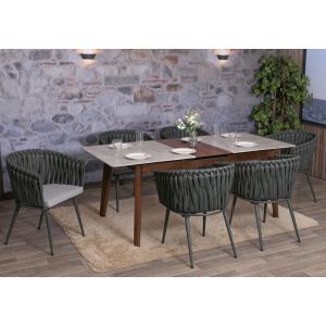 Lot de 6 chaises de salle &agrave; manger en aluminium HWC-N38, chaise d'int&eacute;rieur avec accoudoirs, olefine tress&eacute;e Ropeanthracite Coussin gris clair - Neuf