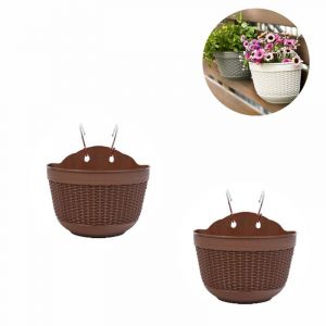 Lot de 2 jardinières suspendues en plastique avec crochet amovible (café) - Neuf