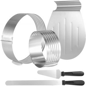 Jexnovashop-Lot De 5 Outils De D&eacute;coupe Pour Fond De G&acirc;teau, 2 Coupe-Tartes Ronds Avec 1 Couteau &Agrave; P&acirc;tisserie, 1 Pelle &Agrave; Tarte En Acier Inoxydable, 1 Pelle &Agrave; G&acirc;teau, 15-20 Cm/25-30 Cm, Cercle &Agrave; Tarte - Neuf