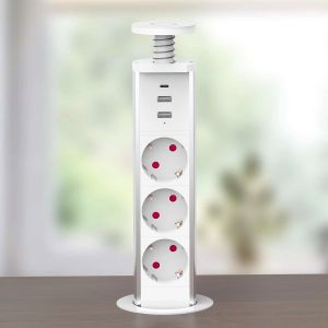 Multiprise escamotable, avec USB C PD 20 W et 2 ports USB A, avec c&acirc;ble de 1,8 m, pour cuisine, bureau, diam&egrave;tre : 60 mm, blanche - Neuf