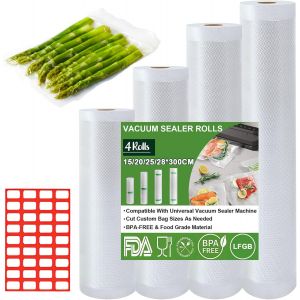 Sac Sous Vide Alimentaire,15/20/25/28x300cm 4 Rouleaux Film Sous Vide Alimentaire,Approuvé Par La Fda,Lfgb,Rouleau Sous Vide Alimentaire,Sac Congelation Sous Vide,Sans Bpa - Neuf