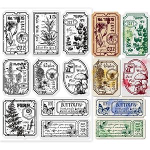 &Eacute;tiquette Tampon Transparent Vintage Fleur et Feuille Silicone Tampon Transparent Texte Fond Gaufrage Pochoirs Mod&egrave;le pour DIY Scrapbooking Cartes Fabrication - Neuf