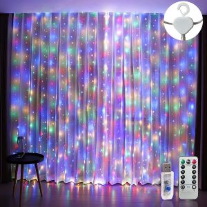 TRAHOO-Guirlande lumineuse &eacute;tanche 300 LED pour chambre &agrave; coucher avec t&eacute;l&eacute;commande et 8 modes, minuteur, guirlande lumineuse USB pour chambre, jardin, f&ecirc;te, d&eacute;coration de mariage, 3 m x 3 m (multico - Neuf