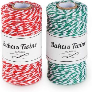 JEXNOVASHOP-200m Ficelle de Coton Corde Rouge Vert, 2 Rouleau Cordes de Jute de No&euml;l Style Classique,Ficelle Bicolore Corde de Coton pour P&acirc;tisserie,Jardinage,Travaux Manuels,DIY Emballage Cadeau de - Neuf