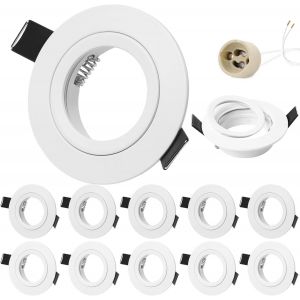 SUBZONAL-Spot LED Encastrable 230V Cadre Avec Douille GU10, Spots de plafond en Aluminium Blanc, Rond plat Spots Salle de bain spot cadre d'encastrement 68mm pour GU1O/MR16 Lot de 10 - Neuf