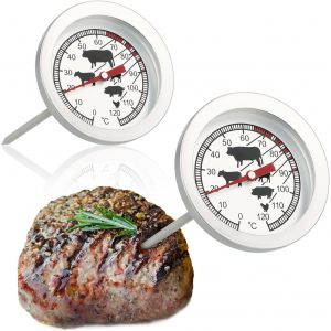 KAL-® Thermomètre À Rôtir 2X En Acier Inoxydable - Thermomètre À Viande Analogique Jusqu'À 120 ° C - Thermomètre À Grill - Aiguille À Viande - 10 Cm (002 Pièces) - Neuf