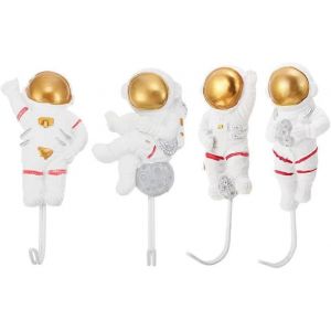 Cintre &agrave; v&ecirc;tements Porte-cl&eacute;s de voiture 4Pcs Astronaute forme Crochet de rangement Crochets &agrave; manteaux muraux R&eacute;sine auto-adh&eacute;sif serviette cl&eacute;s cintre pour salle de bain d'entr&eacute;e de chambre - Neuf