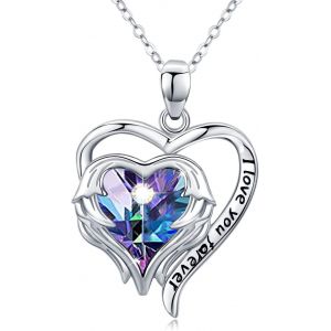 Collier En Cristal,Pendentif En Forme De Coeur Je T'aime Pour Toujours En Argent Sterling 925 Avec Collier &Agrave; Ailes Enroul&eacute;es Pour Bijoux En Cristaux Pour Femmes - Neuf