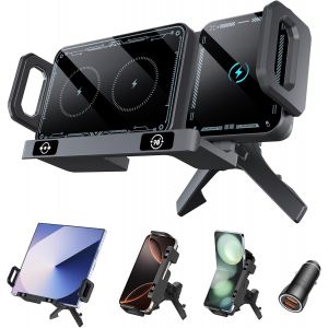15w Support Telephone Voiture Induction, Qi Rapide Chargeur Induction Voiture, Double Bobine Auto Clamping Chargeur Sans Fil Pour Samsung Galaxy Z Fold 6/5/4/3 Z Flip 6/5/4 S24/S23/Iphone 16/15 Série - Neuf