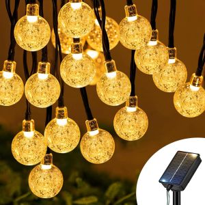 Lot de 2 Guirlande Solaire Exterieur, 10M 30LED Guirlande Lumineuse Exterieure Solaire IP65 Étanche, 8 Modes Décoration pour Jardin Terrasse Guinguette Cour Noël Mariage Fête, Blanc Chaud - Neuf