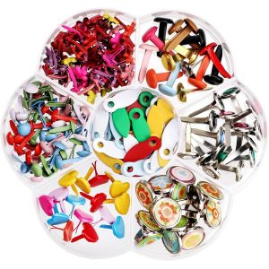 Sjzg-Attache Parisienne 210 Pi&egrave;ces Mini Brads Multicolore Scrapbooking M&eacute;tal Ronde Brads M&eacute;tal Attaches Broches Fendues Pour Scrapbooking Craft Papier Bricolage Estampage Accessoires 6-12mm - Neuf