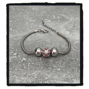 Bracelet - Bijouxia - Charms Boule &Agrave; Facettes Cristal Rose - Argent Massif 925/000 Rhodi&eacute; - Verre De Murano - Neuf