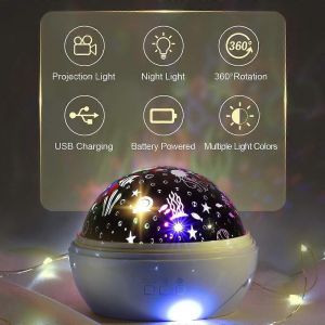 Veilleuse Projecteur Ciel &Eacute;toil&eacute; Enfants - Rotation 360/Usb Ou &Agrave; Piles - Cadeau Jouet Pour B&eacute;b&eacute; Pour Enfants Bleu - Neuf