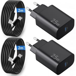 25W Usb C Chargeur Rapide Pour Samsung Galaxy S25 Ultra S24 S23 S22 S21 Plus Fe 5G S20 A55 A54 A53 A52 A51 A35 A25, Note 20 10, Tab S9 S8, Usbc Pd Adaptateur Secteur Prise + 2M Type C C&acirc;ble 2-Pack - Neuf
